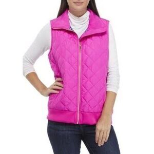 XXL Bright Pink Puffer Vest Crown & Ivy Country Blue & White Check